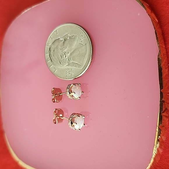 Opal & Rose Goldtone Earrings - Picture 5 of 7